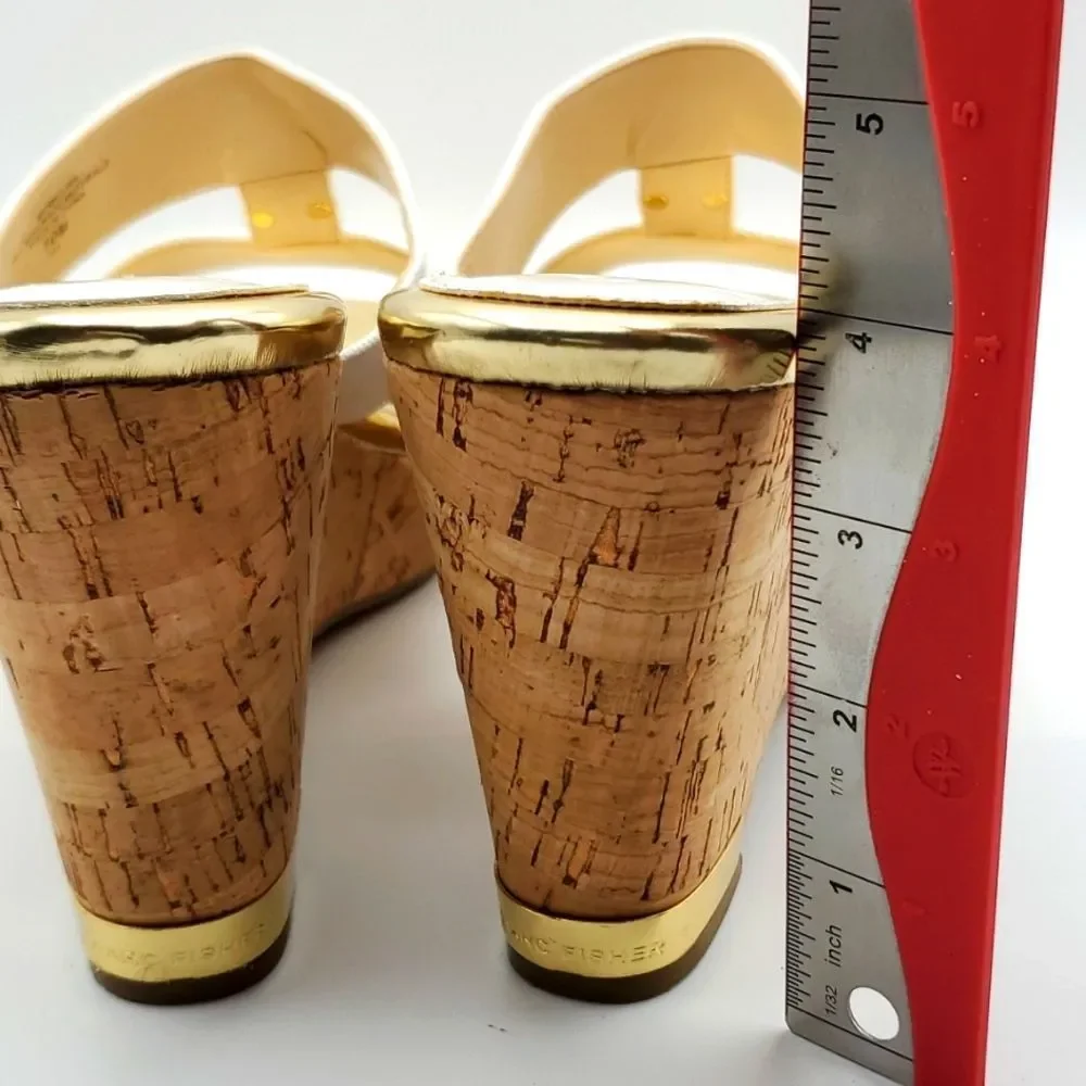 MARC FISHER White and Gold‎ Wedge Sandals. SIZE 10M. S855